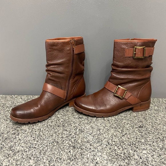 Sofft Shoes - SOFFT Somers/Somers II Womens Brown Leather Ankle Boots 8.5 Buckle Straps Zipper